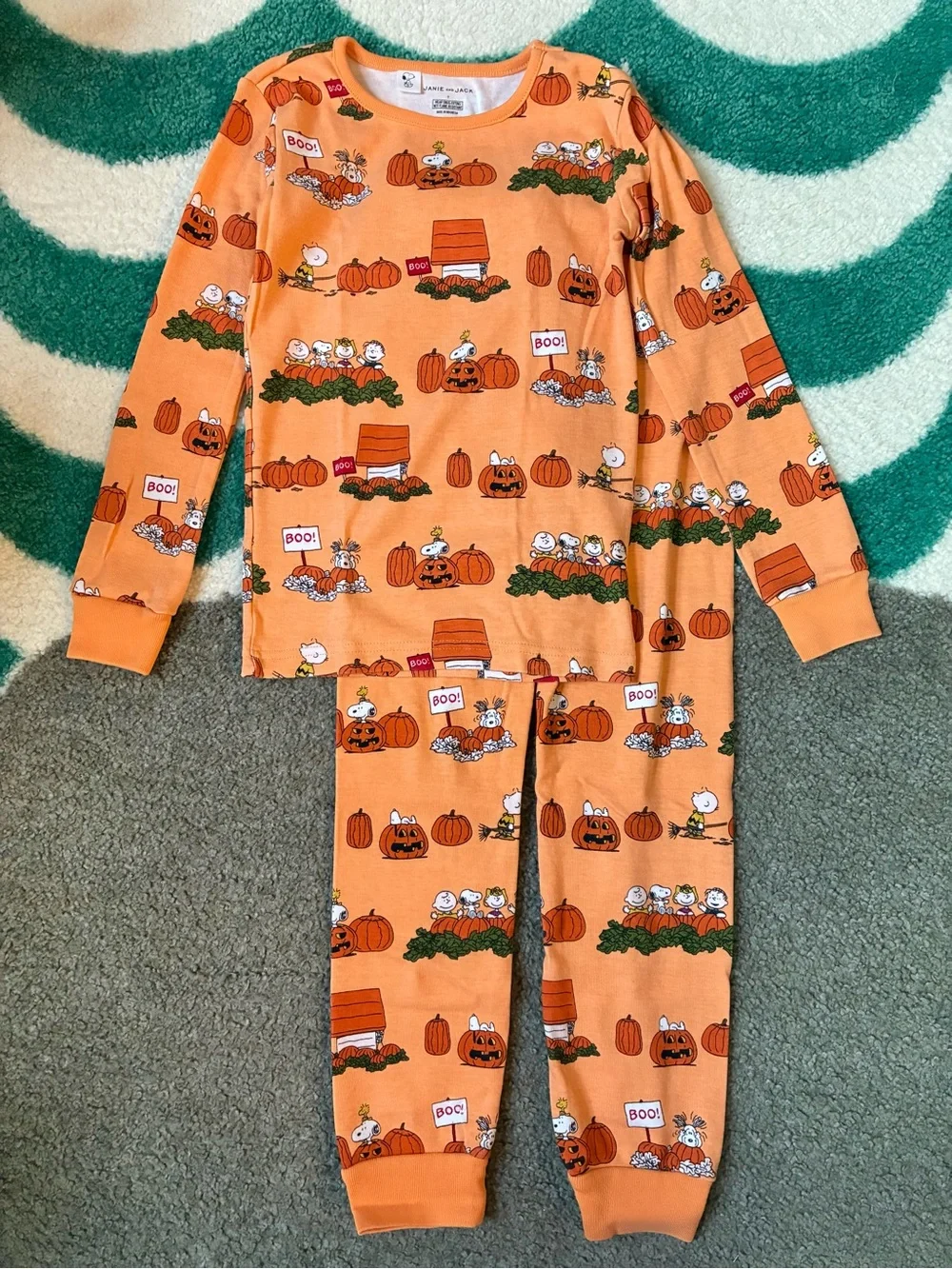 Janie and Jack x Peanuts Snug Fit Halloween PJ Set (Orange) Size 7